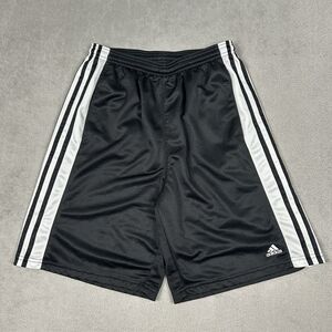 Vintage Y2K Adidas Shorts Men's Medium Black White Shiny Mesh Basketball 8" In
